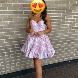 Sherri Hill Pink Floral Strapless Cocktail Dress